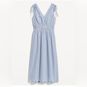 NEW w/o tags! Fit & Flare Sleeveless Striped Tie-Shoulder Smocked Maxi Dress.